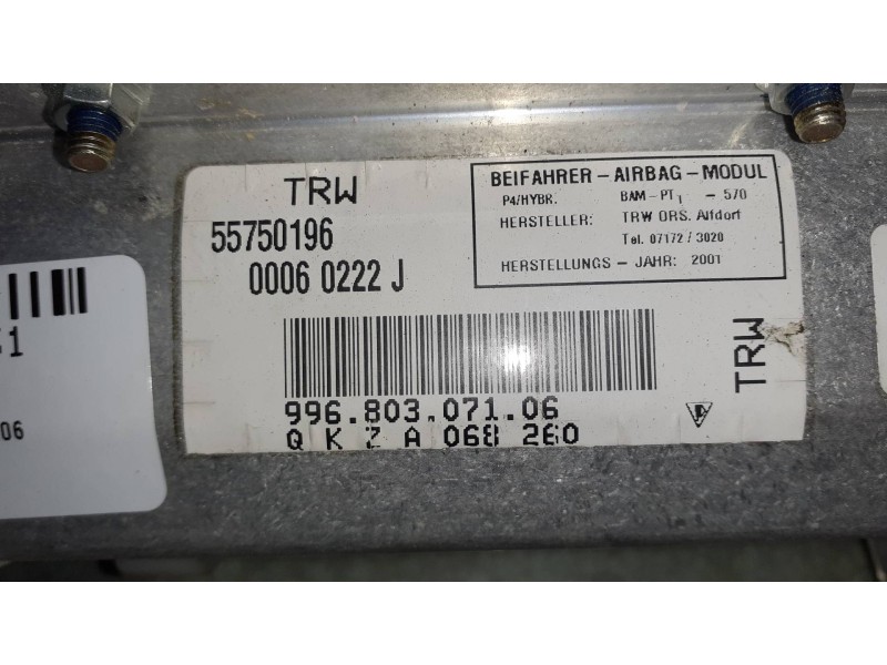 Recambio de airbag delantero derecho para porsche 911 (typ 996) referencia OEM IAM 99680307106 19MR37K80I 55750196