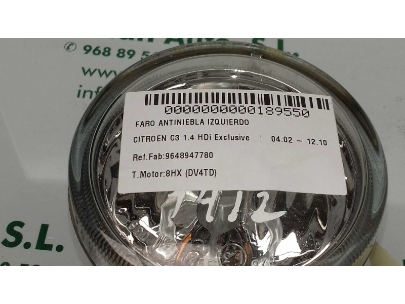 Recambio de faro antiniebla izquierdo para citroen c3 1.4 hdi exclusive referencia OEM IAM 9648947780 1601481266 