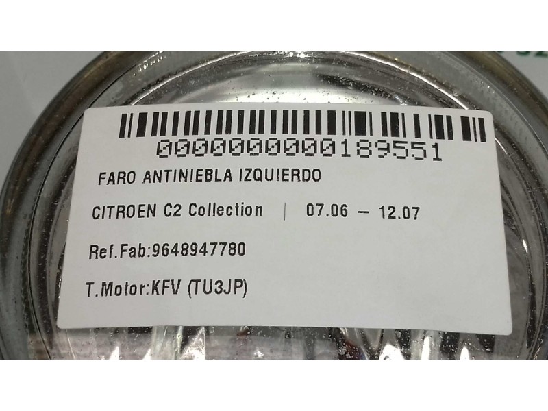 Recambio de faro antiniebla izquierdo para citroen c2 collection referencia OEM IAM 9648947780 1600653563 