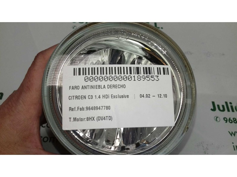 Recambio de faro antiniebla derecho para citroen c3 1.4 hdi exclusive referencia OEM IAM 9648947780 1601390786 