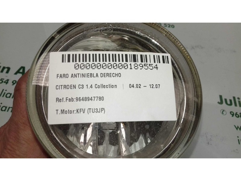 Recambio de faro antiniebla derecho para citroen c3 1.4 collection referencia OEM IAM 9648947780 1600016441 