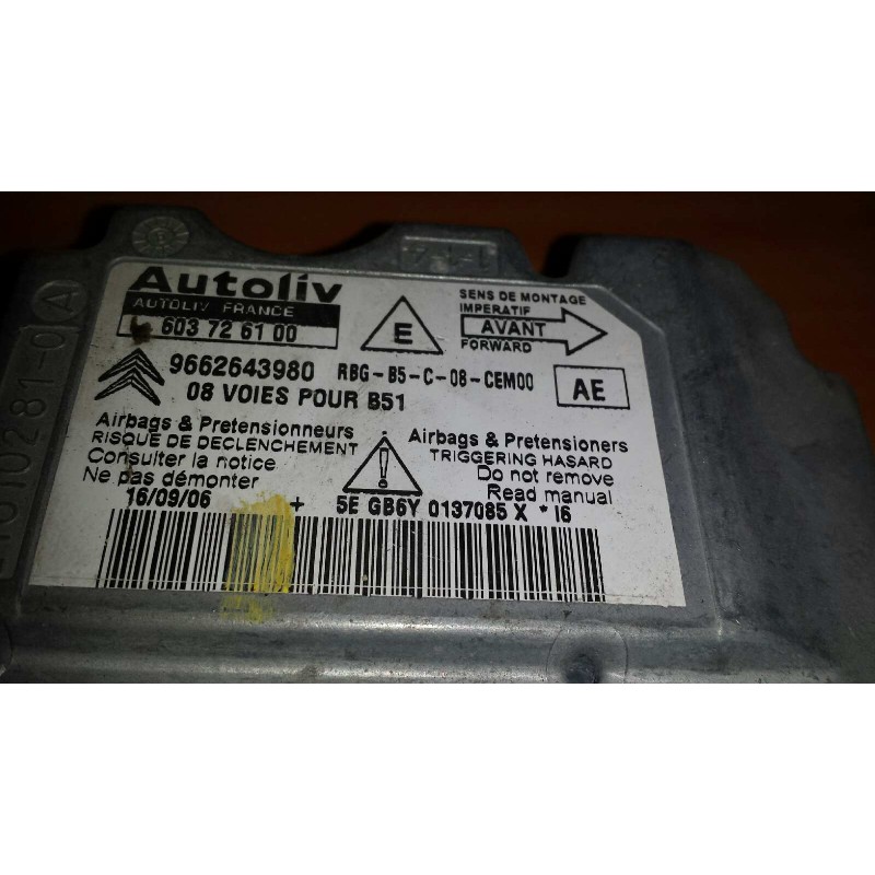 Recambio de centralita airbag para citroen c4 berlina collection referencia OEM IAM 603726100 9662643980 