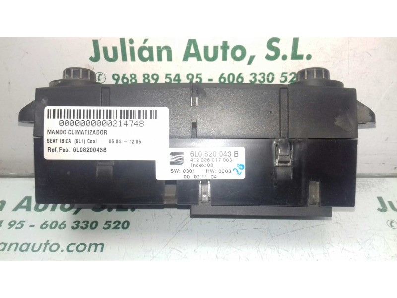 Recambio de mando climatizador para seat ibiza (6l1) cool referencia OEM IAM 6L0820043B 412206017003 