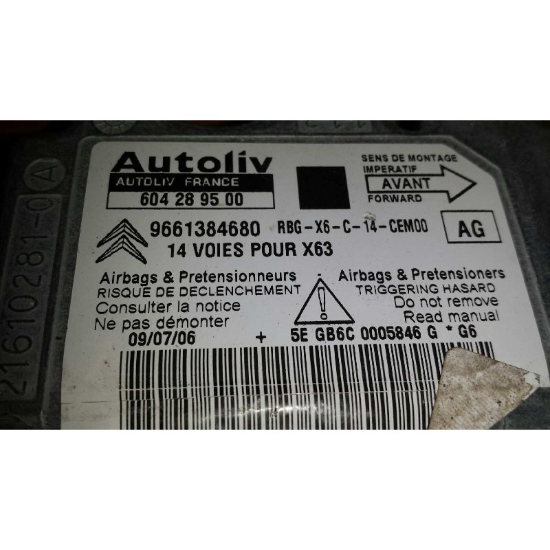 Recambio de centralita airbag para citroen c6 exclusive referencia OEM IAM 604289500 9661384680 