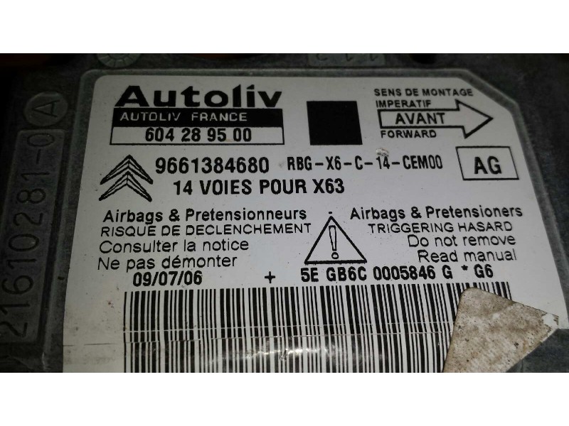 Recambio de centralita airbag para citroen c6 exclusive referencia OEM IAM 604289500 9661384680 