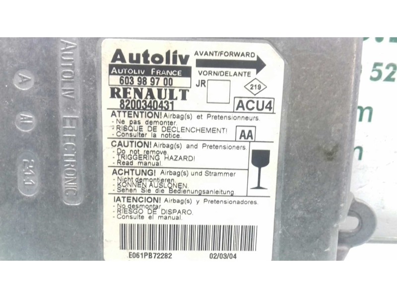 Recambio de centralita airbag para renault scenic ii confort authentique referencia OEM IAM 8200340431 603989700 