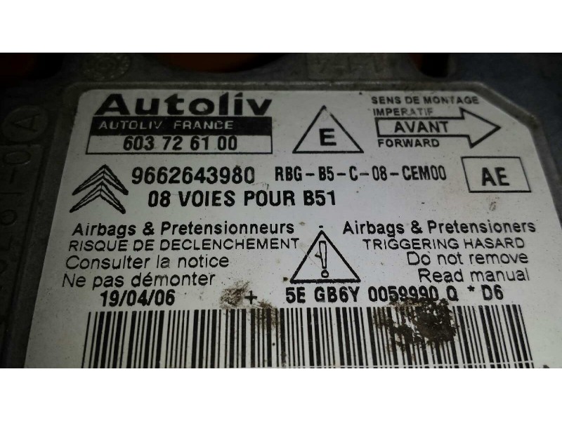 Recambio de centralita airbag para citroen c4 berlina collection referencia OEM IAM 603726100 9662643980 