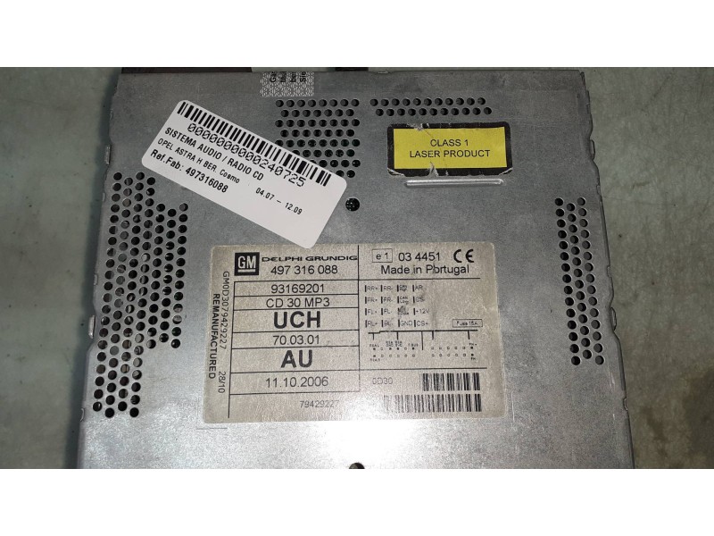 Recambio de sistema audio / radio cd para opel astra h ber. cosmo referencia OEM IAM 497316088 93169201 034451