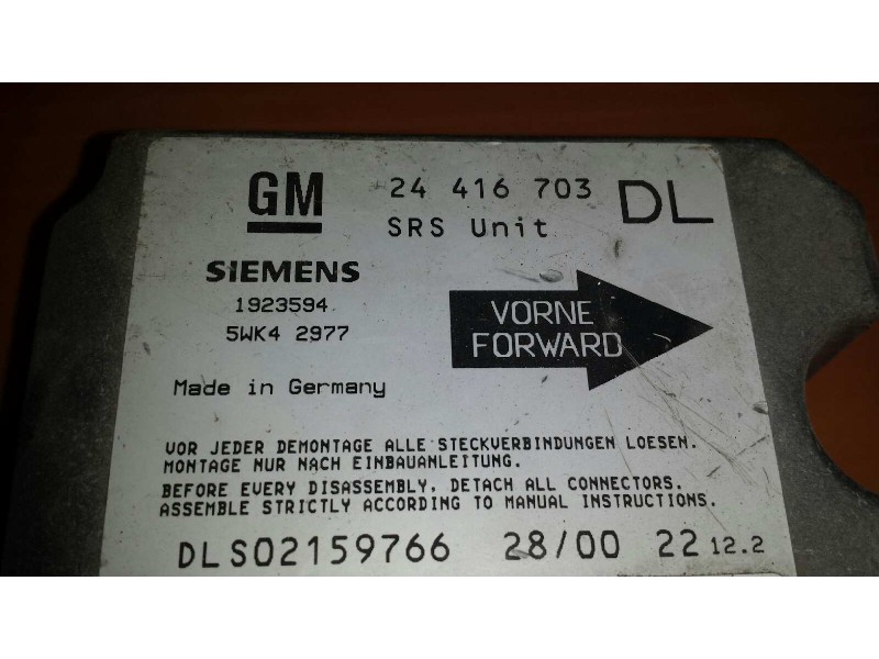 Recambio de centralita airbag para opel astra g berlina comfort referencia OEM IAM 24416703 5WK42977 1923594 Recambio de centralita airbag para opel astra g berlina comfort referencia OEM IAM 24416703 5WK42977 1923594