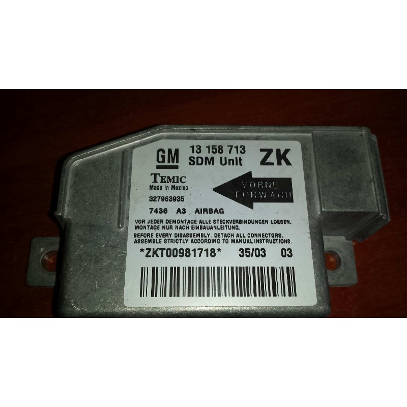 Recambio de centralita airbag para opel meriva cosmo referencia OEM IAM 13158713 327963935 