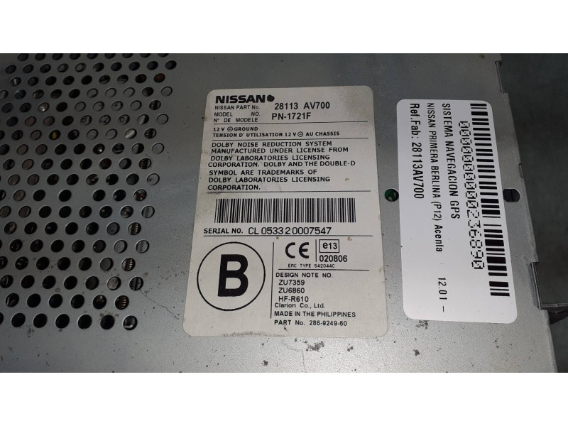 Recambio de sistema navegacion gps para nissan primera berlina (p12) acenta referencia OEM IAM 28113AV700  