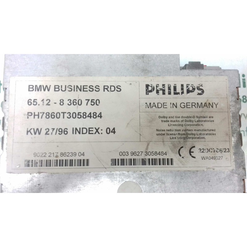 Recambio de sistema audio / radio cd para bmw serie 5 berlina (e39) 528i referencia OEM IAM 65128360750 PH7860T3058484 PHILIDS