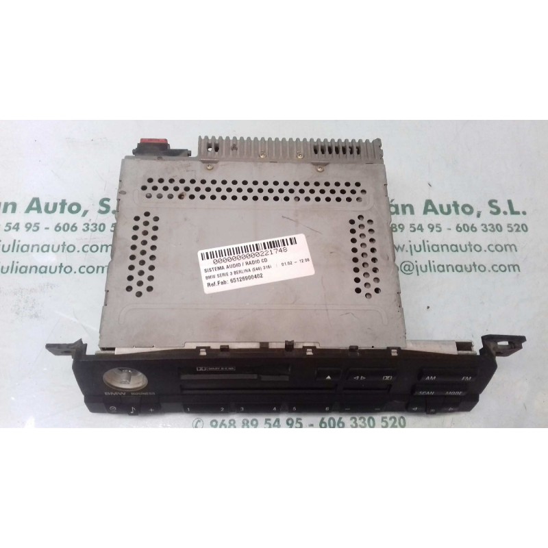 Recambio de sistema audio / radio cd para bmw serie 3 berlina (e46) 316i referencia OEM IAM 65126900402 PH705011127048 PHILIPS