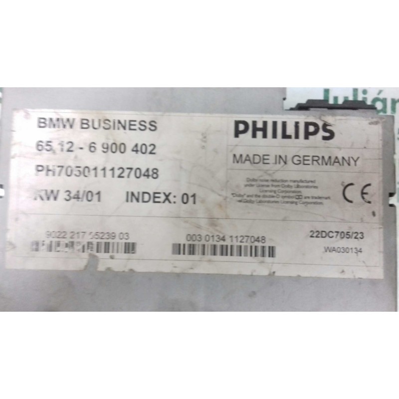 Recambio de sistema audio / radio cd para bmw serie 3 berlina (e46) 316i referencia OEM IAM 65126900402 PH705011127048 PHILIPS