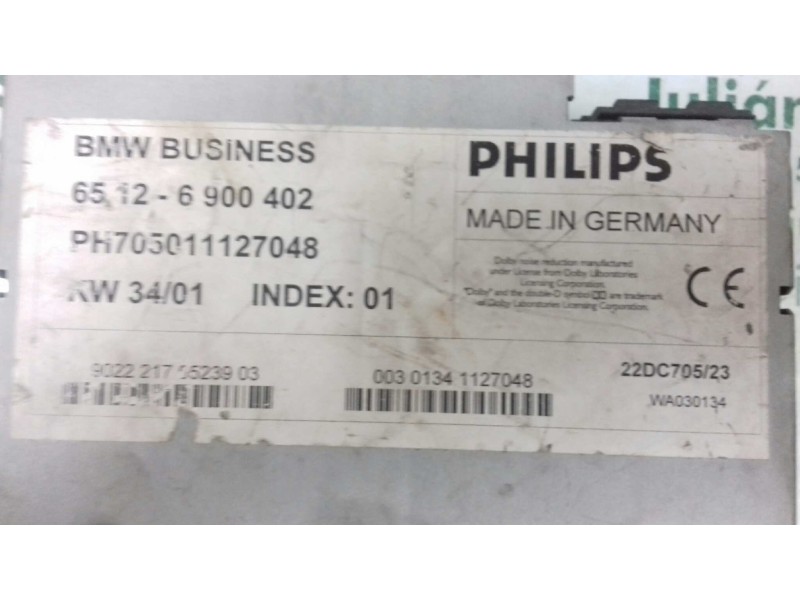 Recambio de sistema audio / radio cd para bmw serie 3 berlina (e46) 316i referencia OEM IAM 65126900402 PH705011127048 PHILIPS