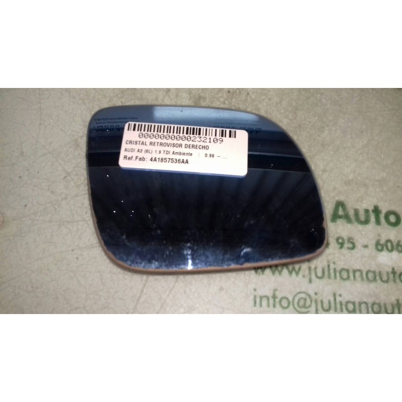 Recambio de cristal retrovisor derecho para audi a3 (8l) 1.9 tdi ambiente referencia OEM IAM 4A1857536AA  