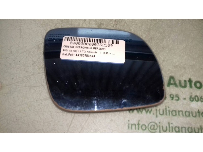 Recambio de cristal retrovisor derecho para audi a3 (8l) 1.9 tdi ambiente referencia OEM IAM 4A1857536AA  