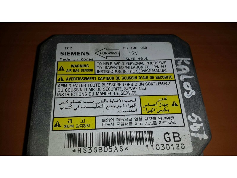 Recambio de centralita airbag para daewoo kalos 1.2 se referencia OEM IAM 96406168 5WY64016 
