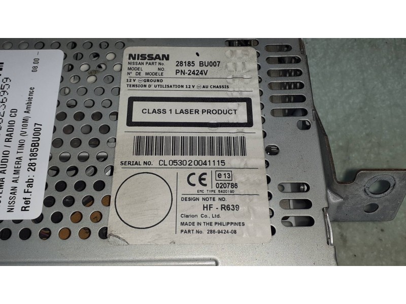 Recambio de sistema audio / radio cd para nissan almera tino (v10m) ambience referencia OEM IAM 28185BU007 PN2424V 