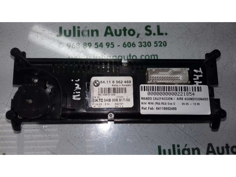 Recambio de mando calefaccion / aire acondicionado para bmw mini (r50,r53) cooper referencia OEM IAM 64116962469 5HB00891700 BEH