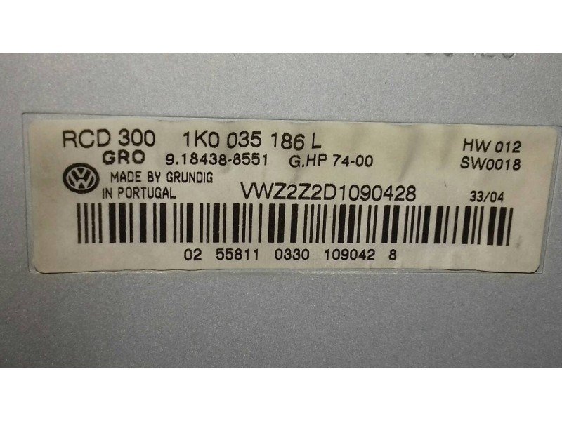 Recambio de sistema audio / radio cd para volkswagen golf v berlina (1k1) highline referencia OEM IAM 1K0035186L VWZ2Z2D1090428 