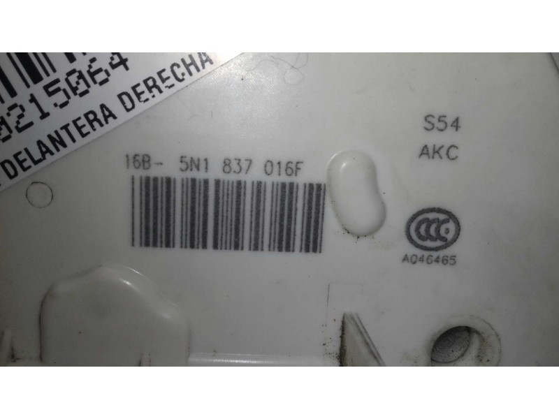 Recambio de cerradura puerta delantera derecha para seat ibiza (6p1) reference referencia OEM IAM 5N1837016F 3+3 PINES NEGRO