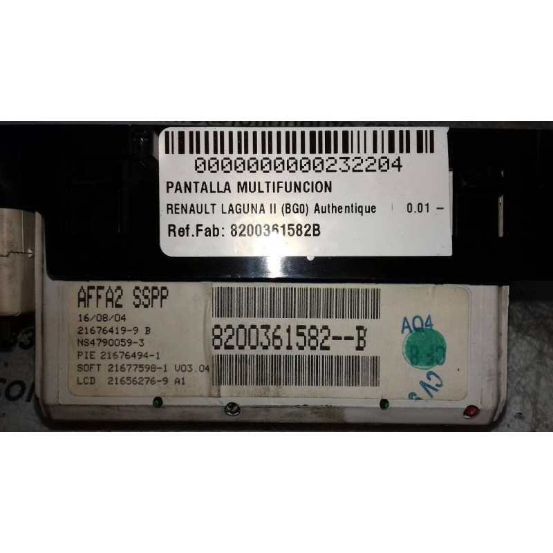 Recambio de pantalla multifuncion para renault laguna ii (bg0) authentique referencia OEM IAM 8200361582B 216764199B SAGEM