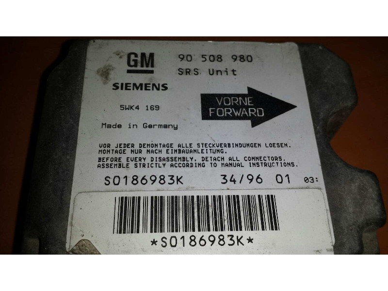 Recambio de centralita airbag para opel vectra b berlina básico referencia OEM IAM 90508980 5WK4169  Recambio de centralita airbag para opel vectra b berlina básico referencia OEM IAM 90508980 5WK4169