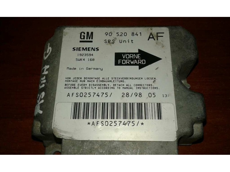 Recambio de centralita airbag para opel astra g berlina edition referencia OEM IAM 90520841AF 5WK4168 AFS0257475 Recambio de centralita airbag para opel astra g berlina edition referencia OEM IAM 90520841AF 5WK4168 AFS0257475