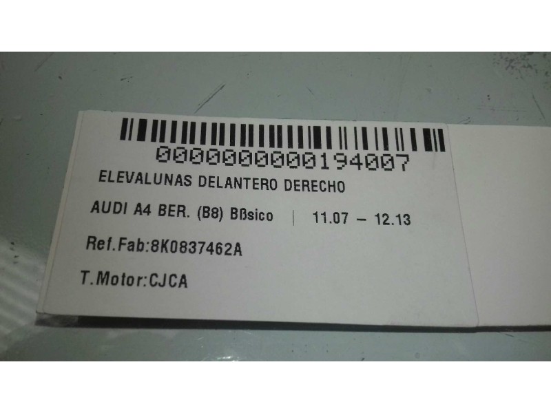 Recambio de elevalunas delantero derecho para audi a4 ber. (b8) básico referencia OEM IAM 8K0837462A  ELECTRICO