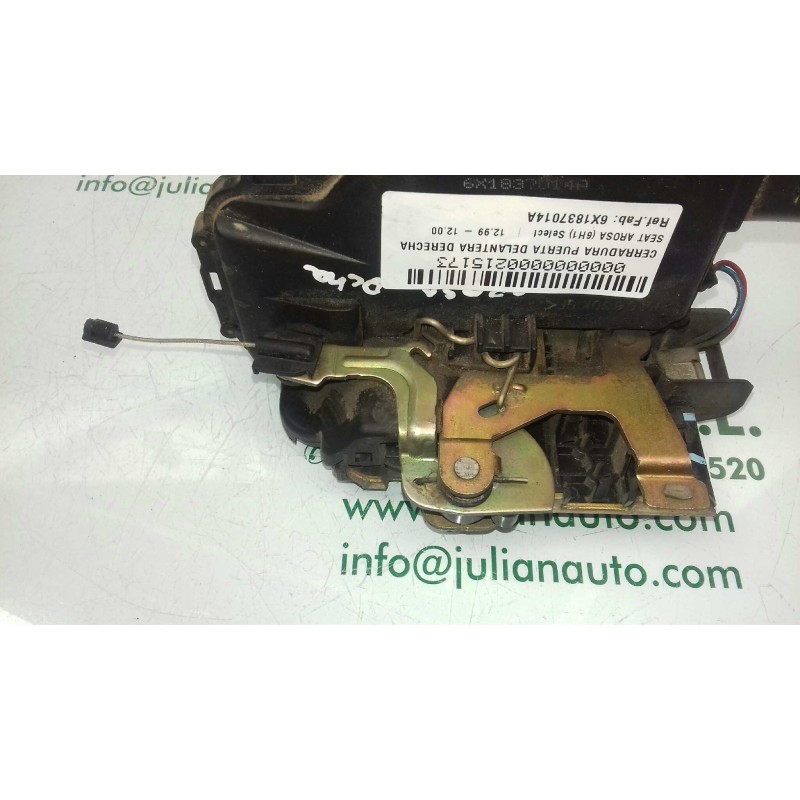 Recambio de cerradura puerta delantera derecha para seat arosa (6h1) select referencia OEM IAM 6X1837014A 4+4 PINES NEGRO