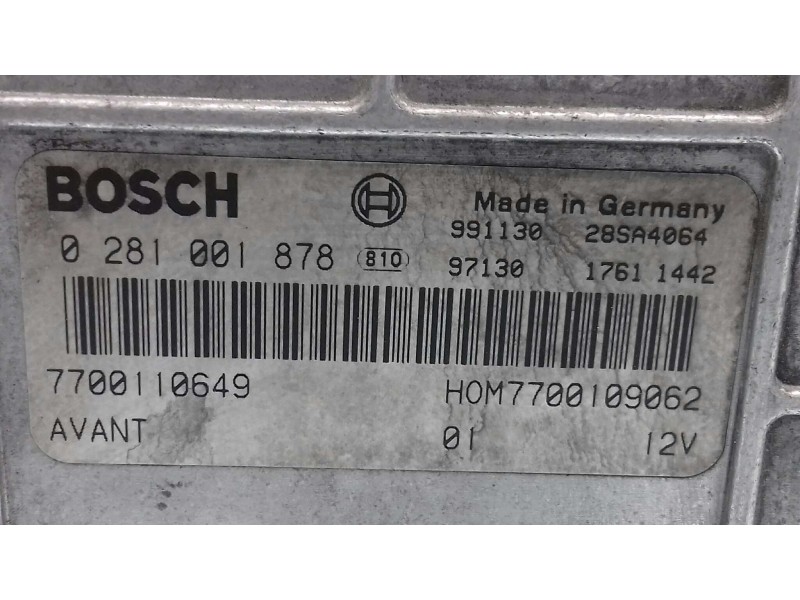 Recambio de centralita motor uce para renault kangoo (f/kc0) alize referencia OEM IAM 7700110649 0281001878 BOSCH