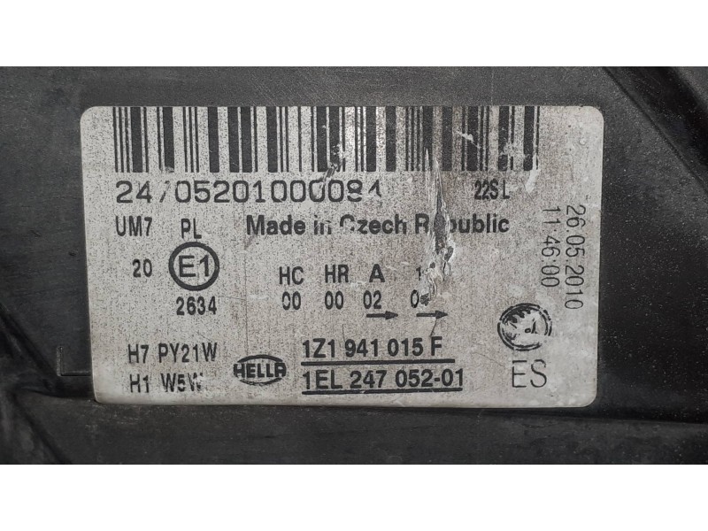 Recambio de faro izquierdo para skoda octavia berlina (1z3) active referencia OEM IAM 1Z1941015F 1EL24705201 