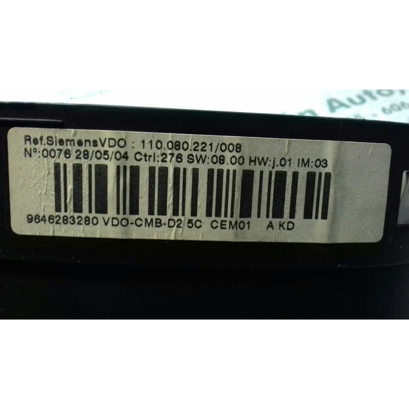 Recambio de cuadro instrumentos para peugeot 407 st confort pack referencia OEM IAM 9646283280 110.080.221/008 VDO