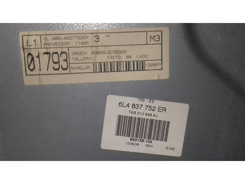Recambio de elevalunas delantero derecho para seat ibiza (6l1) f.r. referencia OEM IAM 6L4837752ER  ELECTRICO