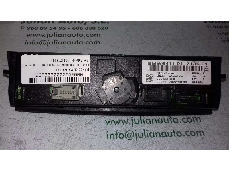 Recambio de mando climatizador para bmw serie 1 berlina (e81/e87) 118d referencia OEM IAM 6411911713601 A2C53181399 