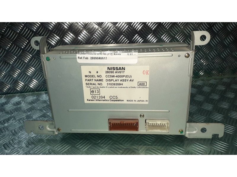 Recambio de pantalla multifuncion para nissan primera berlina (p12) acenta referencia OEM IAM 28090AV617 31039359H CC5W4000P Recambio de pantalla multifuncion para nissan primera berlina (p12) acenta referencia OEM IAM 28090AV617 31039359H CC5W4000P