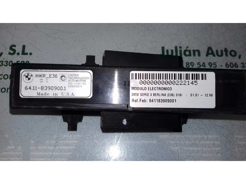 Recambio de modulo electronico para bmw serie 3 berlina (e36) 318i referencia OEM IAM 641183909001 83909029 CLIMATIZADOR Recambio de modulo electronico para bmw serie 3 berlina (e36) 318i referencia OEM IAM 641183909001 83909029 CLIMATIZADOR