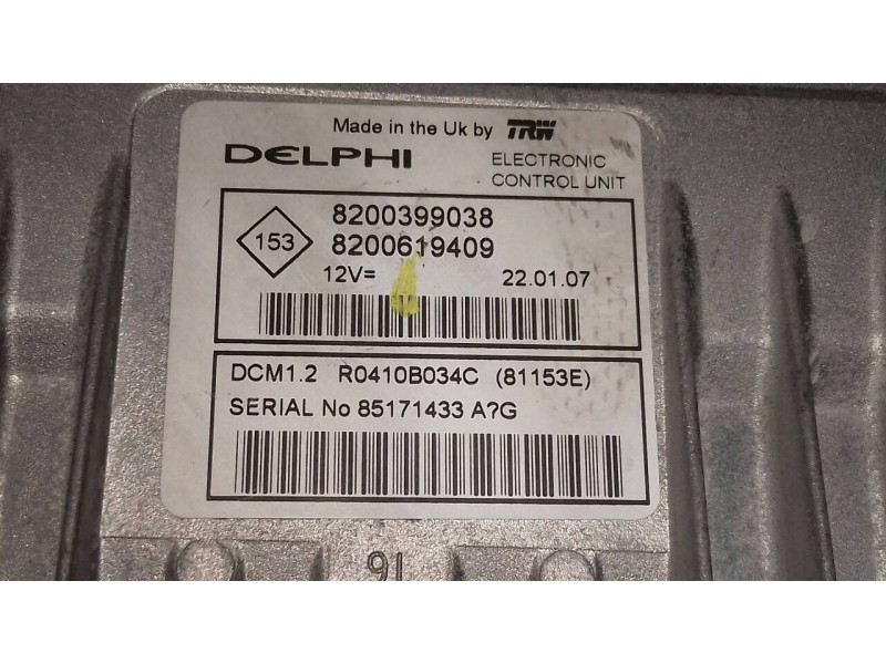 Recambio de centralita motor uce para renault clio iii confort expression referencia OEM IAM 8200399038 R0410B034C DELPHI