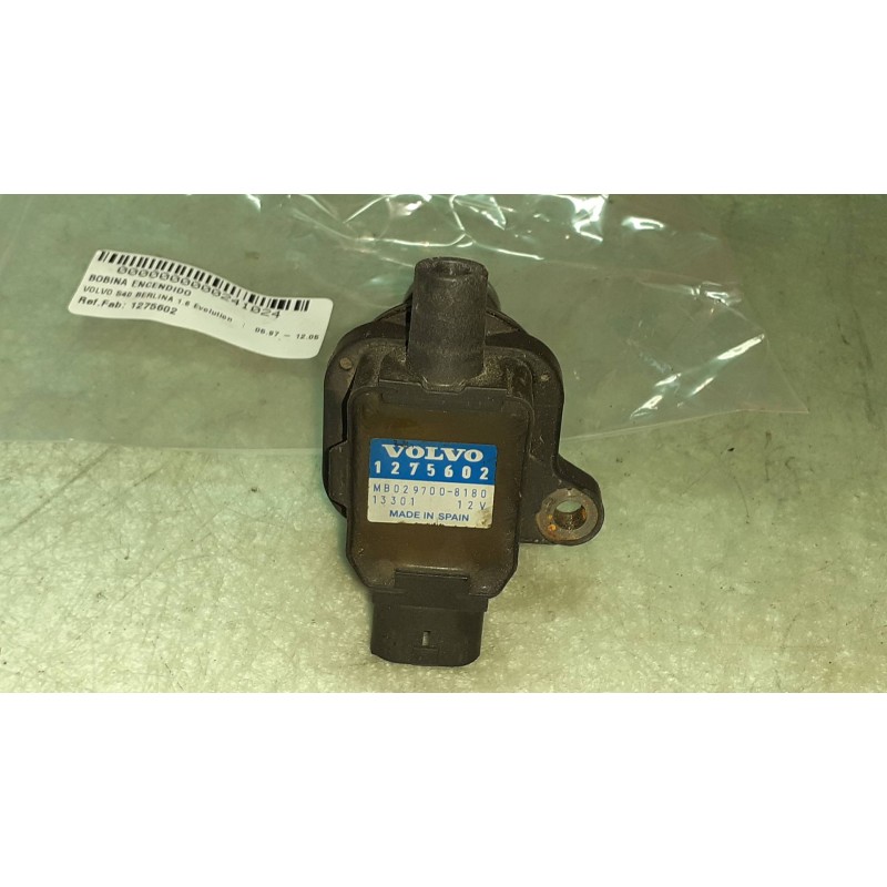 Recambio de bobina encendido para volvo s40 berlina 1.6 evolution referencia OEM IAM 1275602 13301 CONECTOR 2 PINES