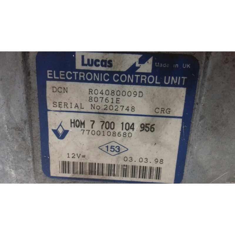 Recambio de centralita motor uce para renault clio ii fase i (b/cbo) 1.9 d referencia OEM IAM 7700104956 7700108680 R04080009D