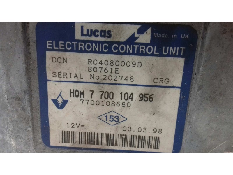 Recambio de centralita motor uce para renault clio ii fase i (b/cbo) 1.9 d referencia OEM IAM 7700104956 7700108680 R04080009D