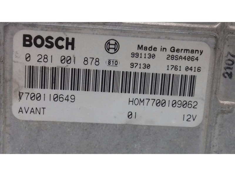 Recambio de centralita motor uce para renault kangoo (f/kc0) alize referencia OEM IAM 7700109062 0281001878 BOSCH