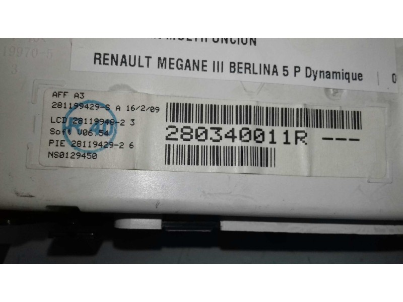 Recambio de pantalla multifuncion para renault megane iii berlina 5 p dynamique referencia OEM IAM 280340011R  