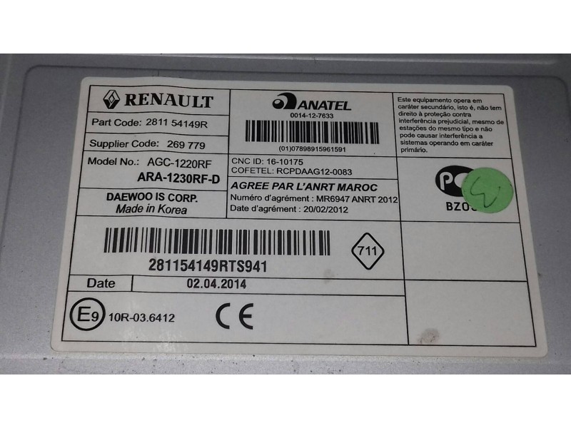 Recambio de sistema audio / radio cd para renault clio iv business referencia OEM IAM 281154149R 281154149RTS941 DAEWOO