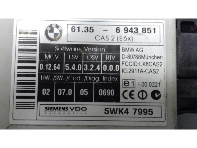 Recambio de modulo electronico para bmw serie 5 berlina (e60) 520i referencia OEM IAM 61356943851 5WK47995 SIEMENS