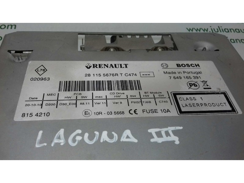 Recambio de sistema audio / radio cd para renault laguna iii authentique referencia OEM IAM 7649165391 281155676R BOSCH