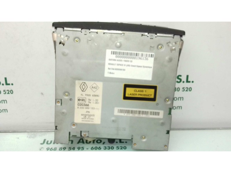 Recambio de sistema audio / radio cd para renault espace iv (jk0) grand espace dynamique referencia OEM IAM 8200089153 ALR92S658