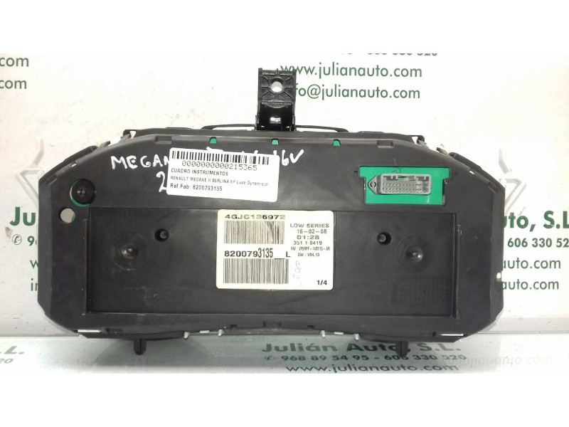 Recambio de cuadro instrumentos para renault megane ii berlina 5p luxe dynamique referencia OEM IAM 8200793135 4GRJC136972 VISTE