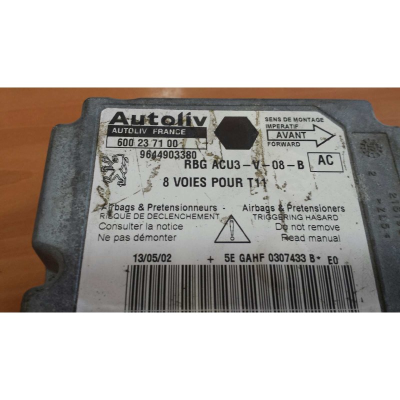 Recambio de centralita airbag para peugeot 206 berlina e-music referencia OEM IAM 600237100 9644903380 AUTOLIV